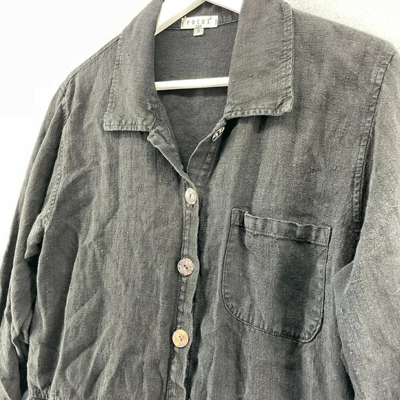 Focus 100% Linen Lagenlook Jacket Oversized Womens Small Pockets Boho Hippie - Picture 4 of 10